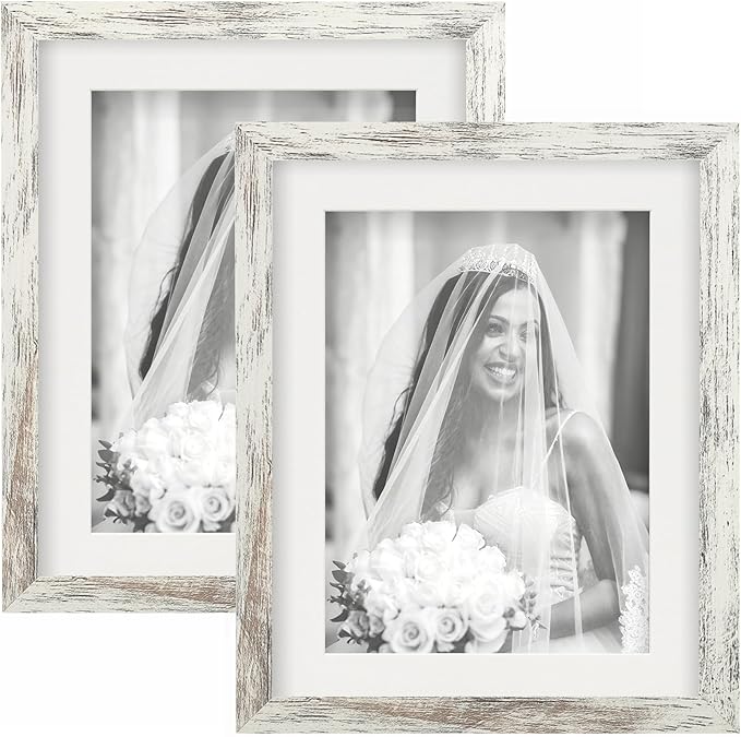 TOFOREVO Picture Frames 8x10 Set of 2 Distressed White Wood Grain Photo Frame for Gallery Wall Mounting or Tabletop Display