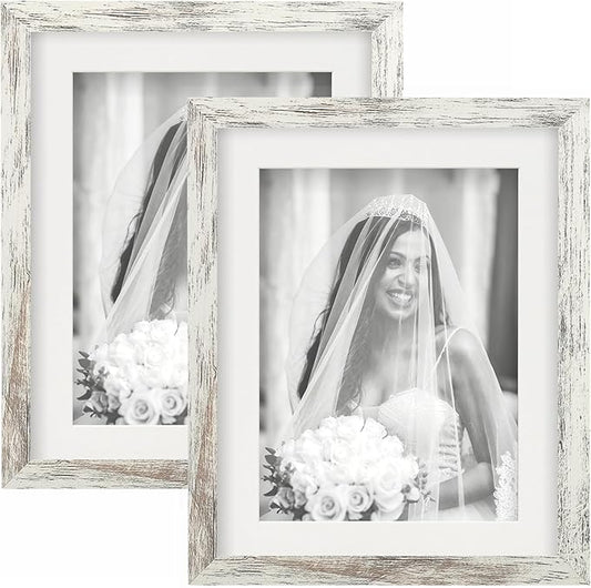 TOFOREVO Picture Frames 8x10 Set of 2 Distressed White Wood Grain Photo Frame for Gallery Wall Mounting or Tabletop Display