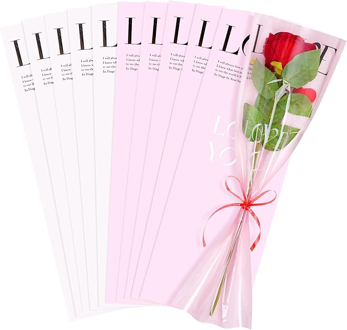 Haakong Single Rose Sleeve for Bouquets Flower Wrapping Bags for Wedding Mother's Day Valentine’s Day Graduation Party (40)