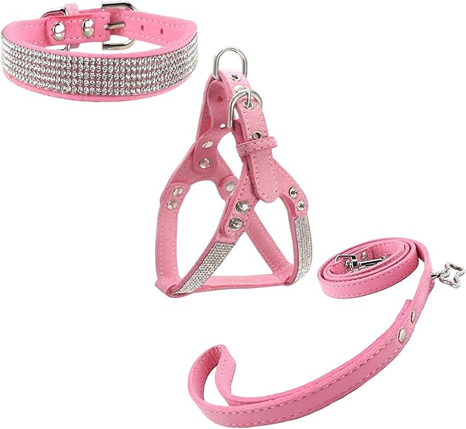 Newtensina Dog Collar & Harness & Lead Sets Fashion Dog Collar Diamante with Harness & Leashes Comfortable Soft Collar Har...
