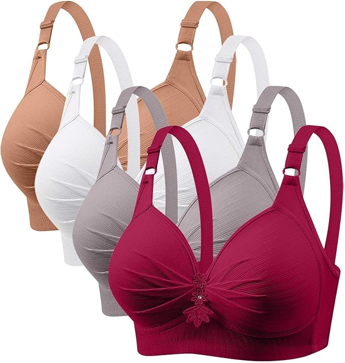 4 Pack Bras for Women Full Support No Underwire Seamless Wireless Breathable Everyday Bras Plus Size Push Up Bralette