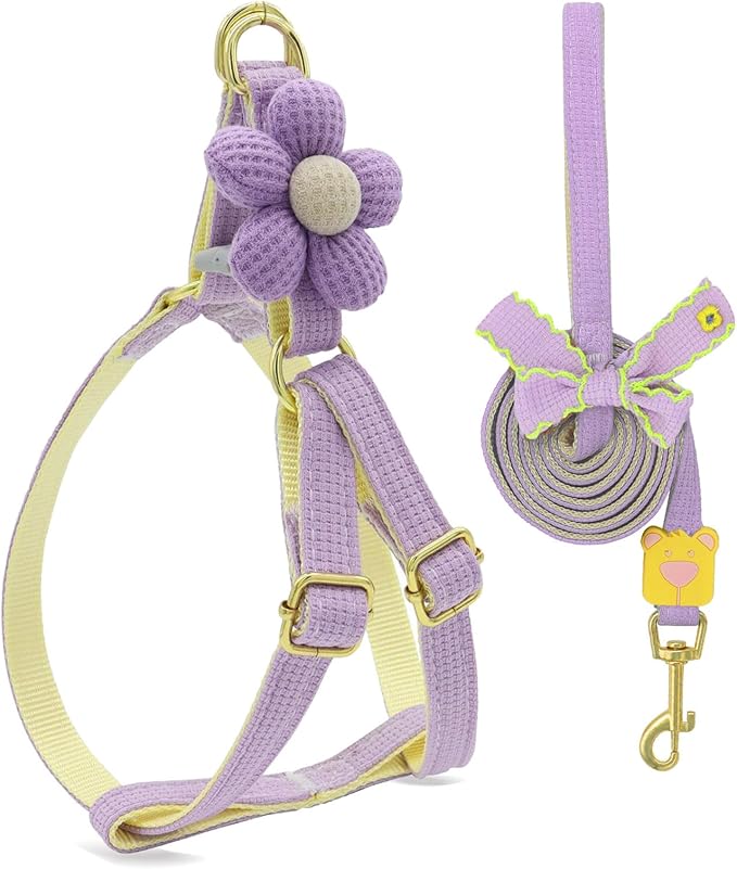 PETCARE Cute Flower Dog Harness and Bowtie Leash Set Easy Walk Puppy Dog Halter Harness for Small Dogs Girl Step in Dogs H...