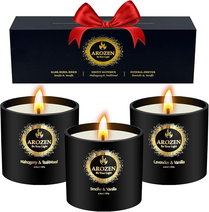AROZEN 3 Pack Candles for Home Scented, Scented Candles Gifts Set for Men, Aromatherapy Soy Candle of Lavender, Mahogany T...