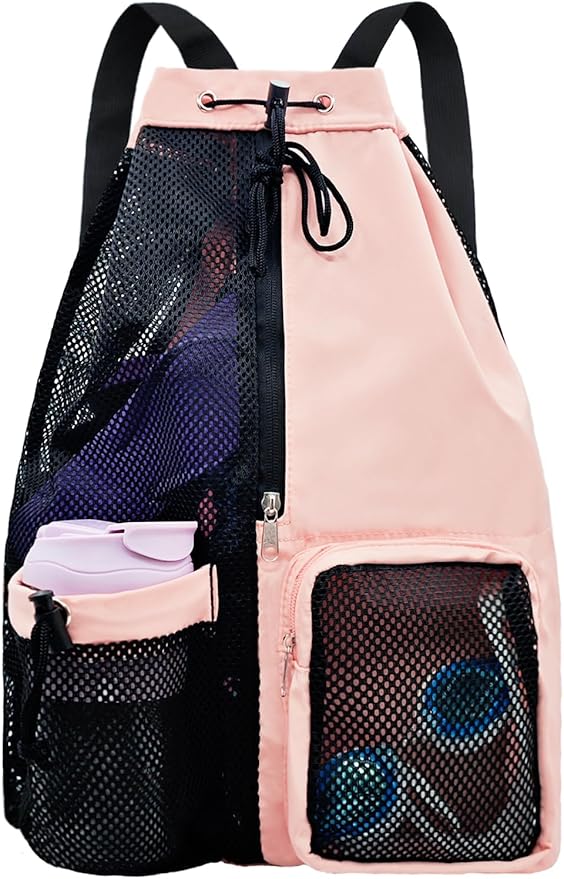 lifwimner Mesh Beach Backpack with Wet Pocket Drawstring Pool Bag Waterproof Swimming Bag Gym Backpack for Men & Women