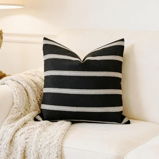 Slow Cow Decorative Textured Woven Stripe Throw Pillow Cover Modern Country Design Cushion Cover Pillow Cover 18 x18 Inche...