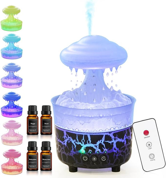 BOHOFAM Aroma Essential Oil Diffuser,Rain Cloud humidifier Simultaneously Water Drip and Air Mist,Rain Diffuser with 4 Hot...