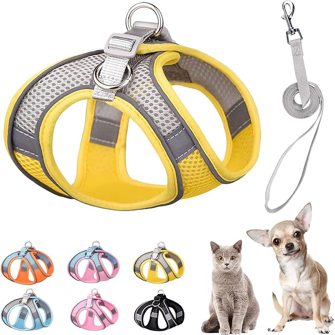 PETPUBGNZS Soft Small Dog Harness and Leash Set Mesh Puppy Harnesses Leash Easy Walk Dog Vest Adjustable Reflective No Pul...