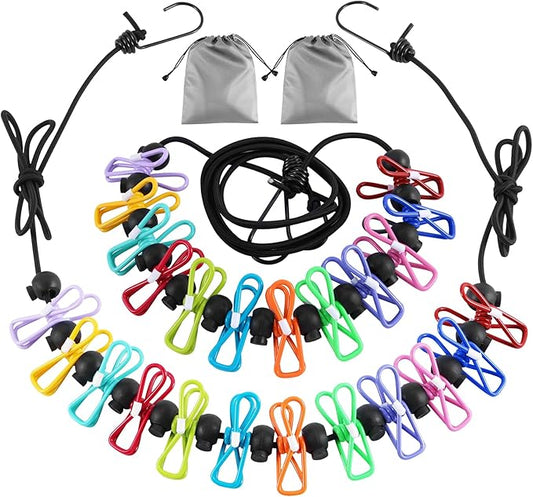 2 Pack Camping Clothesline Portable 12 Clothespins, Camping Accessories Travel Clothesline for Outdoor Indoor, Retractable...