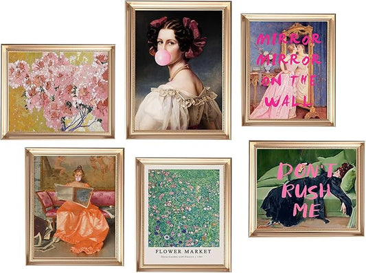 Eclectic Wall Decor Set Of 6, Vintage Eclectic Wall Art Prints, Trendy Colorful Wall Art, Retro Maximalist Decor Aestheti...