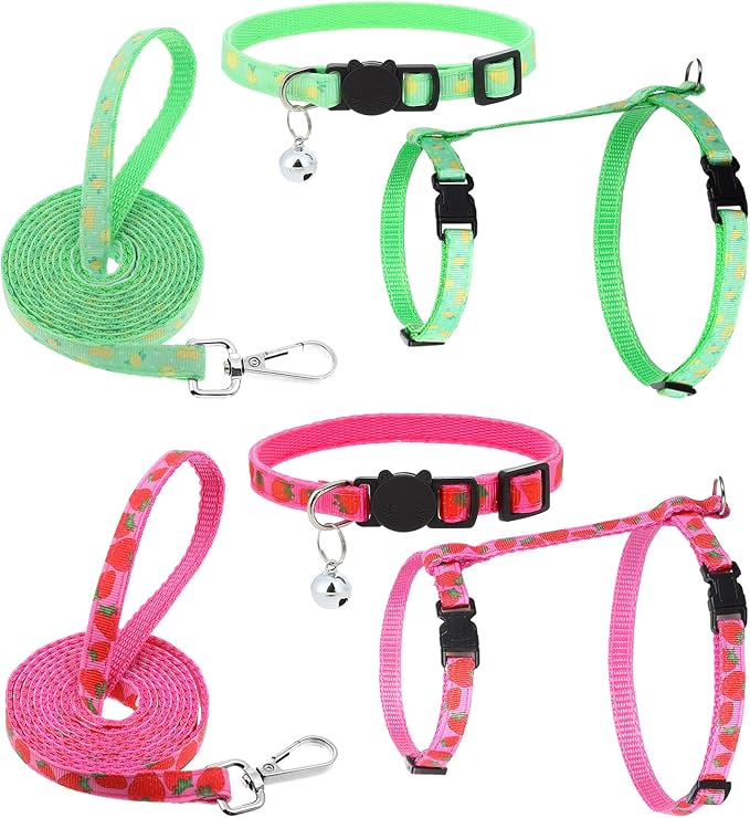 2 Pack Cat Harness and Leash with Collar Set, Adjustable Kitten Harness Escape Proof for Small Medium Cat Safe Walking and...