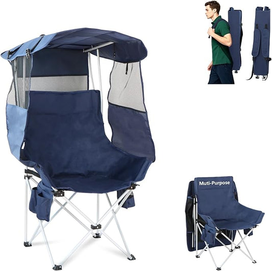 Folding Camping Chairs Canopy Outdoor: Sports Portable Beach Chair with Canopy-Lawn Beach Chairs with Umbrella for Adults-...