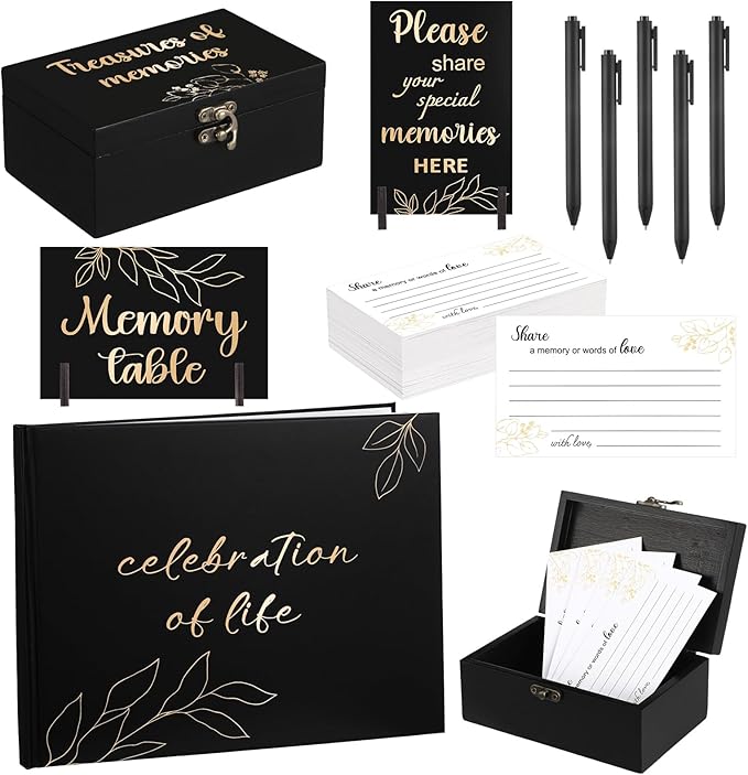 Tosstuki Celebration of Life Guest Book Share a Memory Decorations for Funeral 100 Pcs Funeral Cards 2 Wood Sign with 4 Ho...