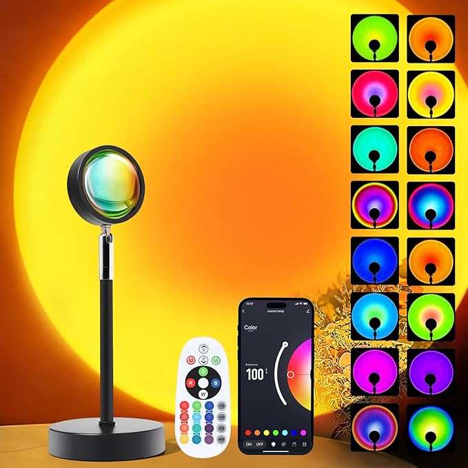 Sunset LED Lamp Projector, 21 Colors Changing App & Remote Control Mood lighting, Music Sync Ambiance Lighting, Sunset Lam...