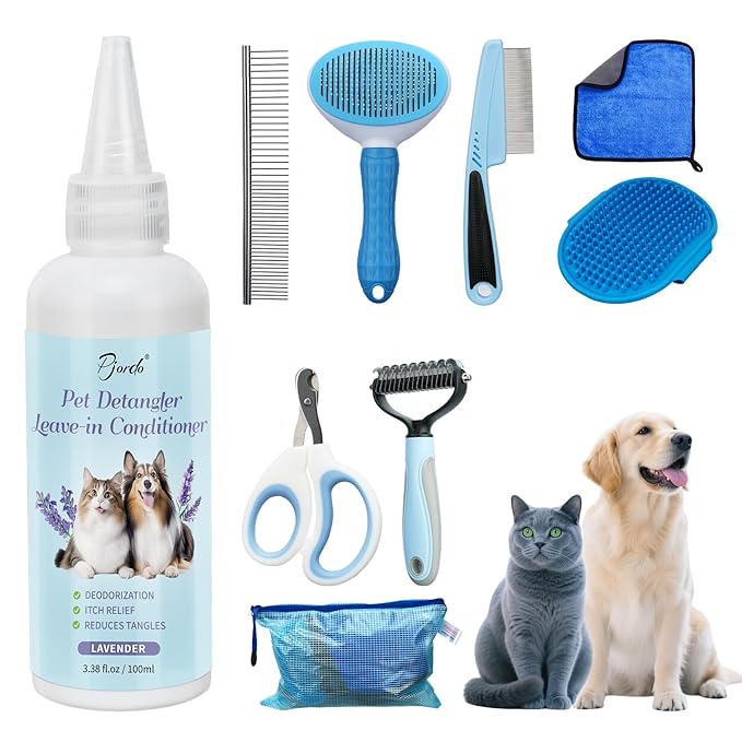 Pjordo 8 in-1 Dog Grooming Kit - Supplies for Short and Long Hair Dogs & Cats, Dog Brushes for Grooming, Dematting Comb fo...