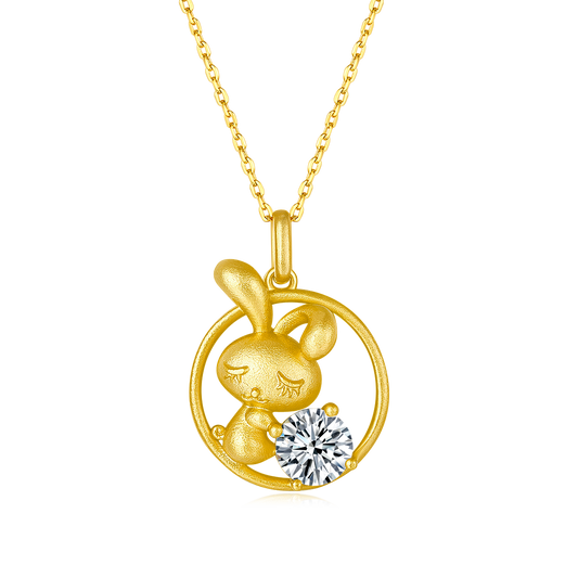 S925 Sterling Silver Gold Plated 1ct D Color VVS1 Moissanite Rabbit Necklace 4.8g Chinese Zodiac Benmingnian Gift GRA Certified Gift Box