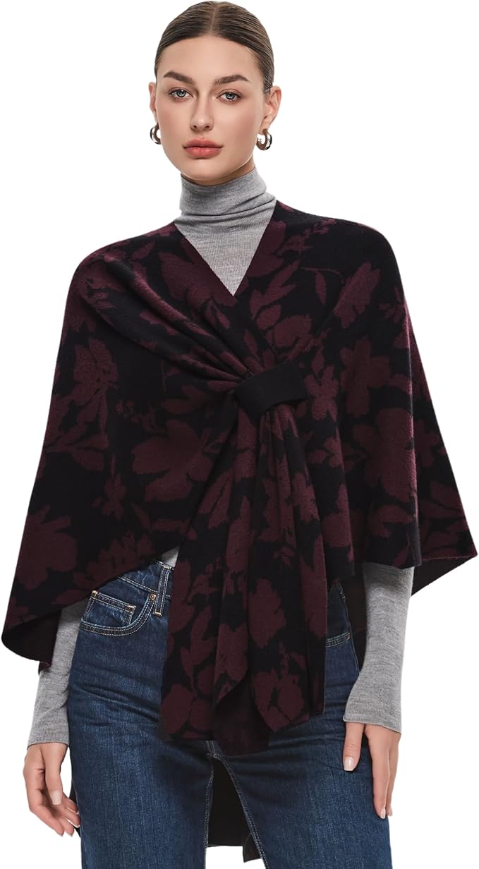 PULI Women's Elegant Shawl Wraps Soft Open Front Poncho Sweater for Spring Fall Winter