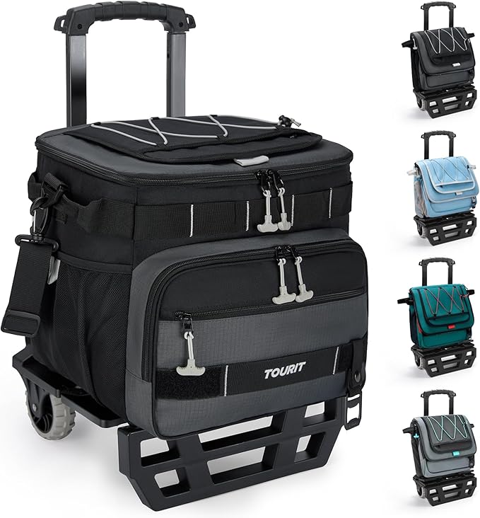 TOURIT Collapsible Cooler with Wheels, Insulated Rolling Cooler with All-Terrain Cart, Waterproof Soft Sided Cooler Bag fo...