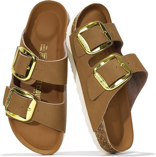 Project Cloud 100% Genuine Leather Flat Sandals for Women 2026 Comfortable Beach Essentials Womens Sandals Memory Foam Vac...