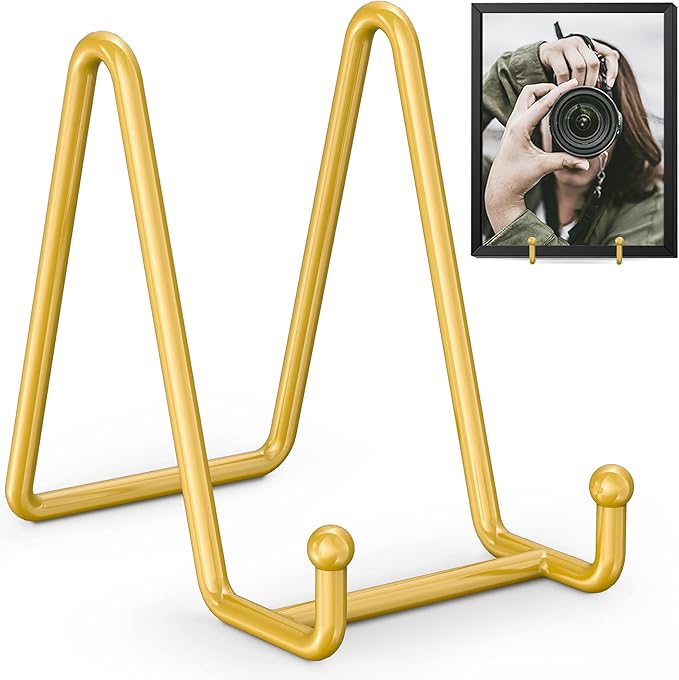 TR-LIFE Plate Display Stand - 4.5 Inch Holder + Metal Frame for Picture, Decorative Plate, Photo Easel, Tabletop Art (Gold...