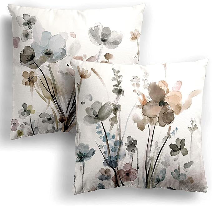 KKVEE Flower Throw Pillow Covers 18x18 Set of 2, Flowers Pillow Cushion Cases, Modern Decorative Square Pillowcases for So...