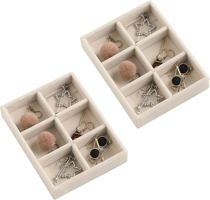 Frebeauty Small Jewelry Tray Set,Stackable Velvet Jewelry Organizer Tray,Mini Jewelry Drawer Organizer,Drawer Inserts,4.92...