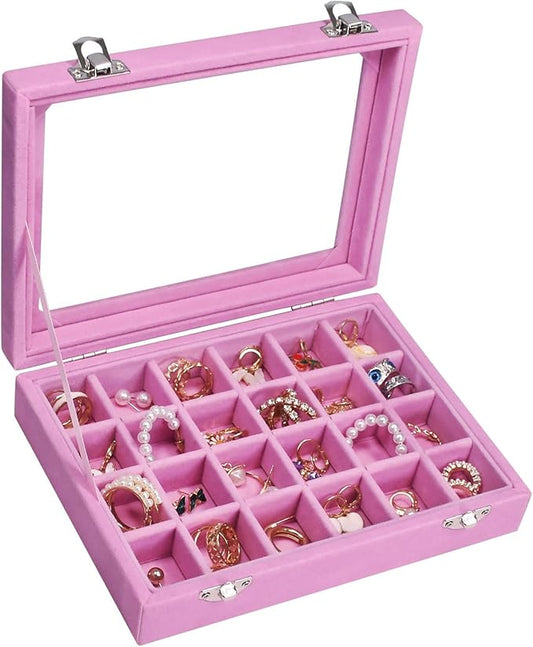 Vicoter Velvet Jewelry Box 24 Grid Jewelry Ring Display Organiser Box Tray Holder Earrings Storage Case for Girls Wife Mom...