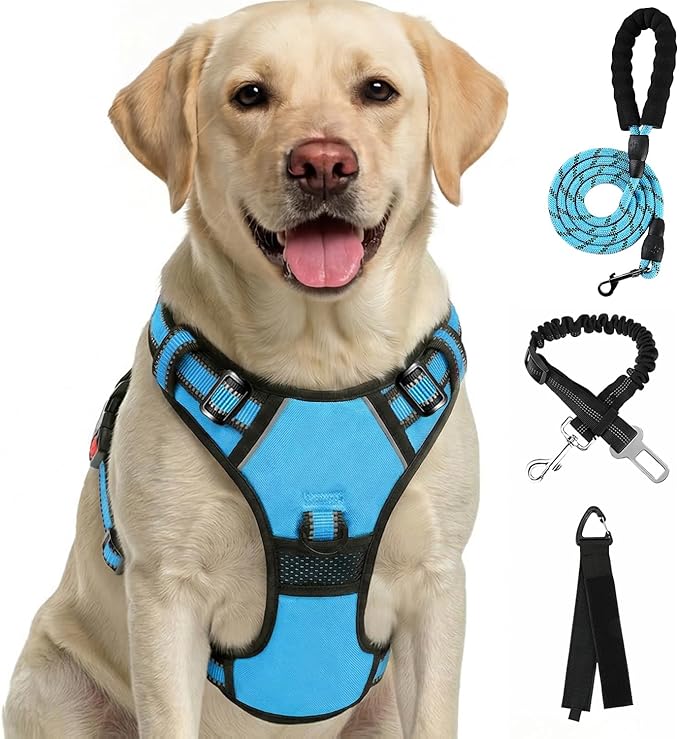 FURRYFECTION Plaid Dog Harness for Large Dogs, Reflective No Pull Adjustable Pet Vest with Front Clip, Leash, Easy Control...