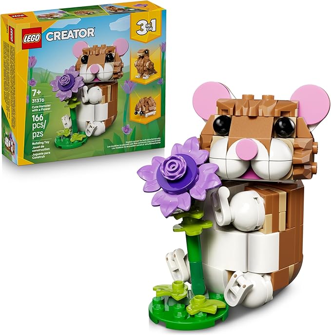 LEGO Creator 3 in 1 Cute Hamster with a Flower Building Toy for Girls & Boys, Ages 7+ - Kids Build a Hamster, Hedgehog or ...
