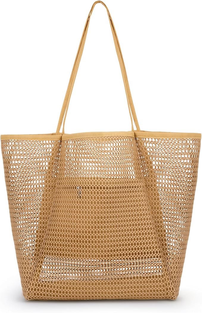 Iioscre Beach Bag for Women, Causal Hobo Pool Bags with Zipper Inner Pocket, Foldable Swim Tote Bag for Vacation Essentials