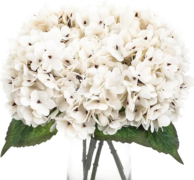 Kimura's Cabin 6pcs Fake White Flowers Artificial Silk Hydrangea Flowers Bouquets Faux Hydrangea Stems for Home Table Cent...