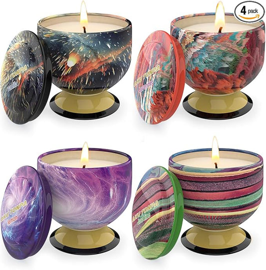 4-Piece Elegant Goblet Scented Candle Set - 4oz Floral & Fresh Tin Jar Candles (Lavender, Jasmine, Vanilla, Lemon) - Relax...