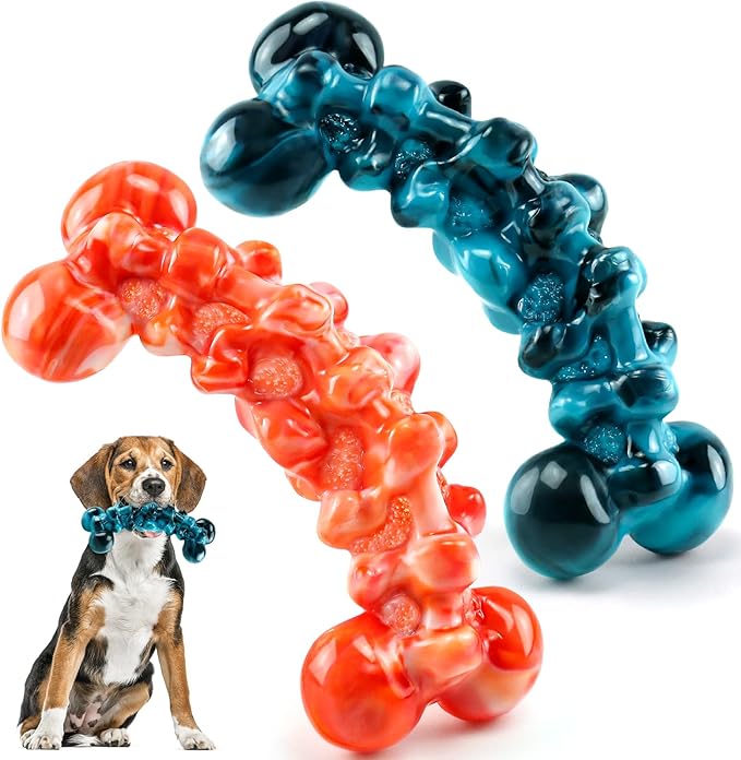 Dog Chew Toys for Aggressive Chewers - 2 Pack Indestructible Teeth Cleaning Chew Toys to Keep Them Busy for Medium & Large...