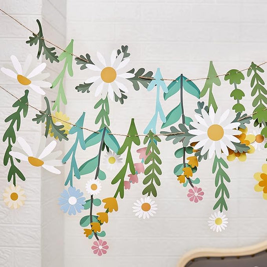 Daisy Flower Banner Wildflower Party Decorations Leaves Banner Paper Flower Garland Daisy Groovy for Wall Decoration Sprin...