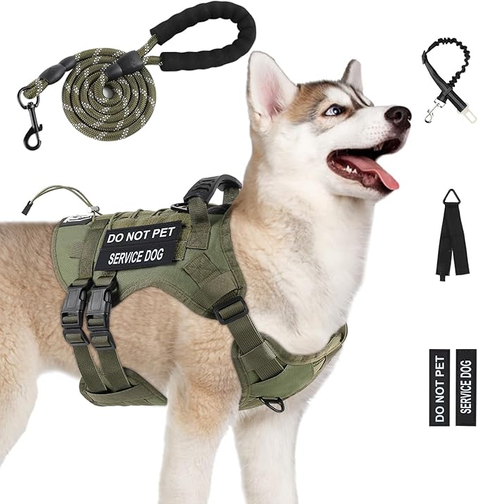 Yungaspy No Pull Tactical Dog Harness for Large Dogs, Escape Proof Molle Dog Vest Harness and Leash Set, Adjustable Milita...