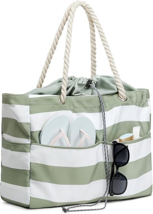 G4Free Canvas Beach Bag Waterproof Sandproof Large Beach Tote Bags for Women Pool Swim Travel Grocery