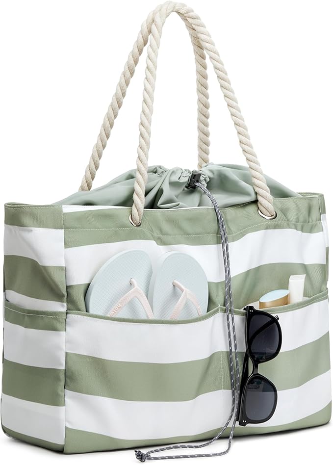 G4Free Canvas Beach Bag Waterproof Sandproof Large Beach Tote Bags for Women Pool Swim Travel Grocery