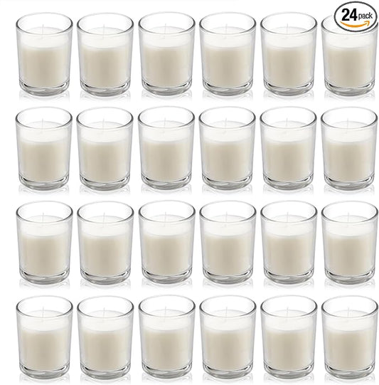 Housecret 24 Pack Warm White Unscented Clear Glass Filled Votive Candles. Hand Poured Wax Candle Ideal Gifts for Aromather...