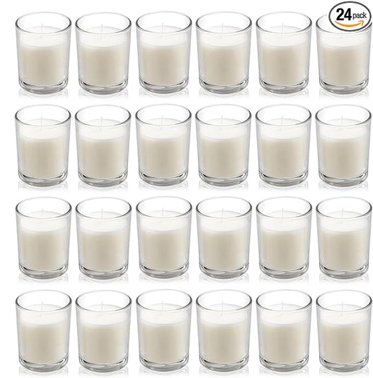 Housecret 24 Pack Warm White Unscented Clear Glass Filled Votive Candles. Hand Poured Wax Candle Ideal Gifts for Aromather...