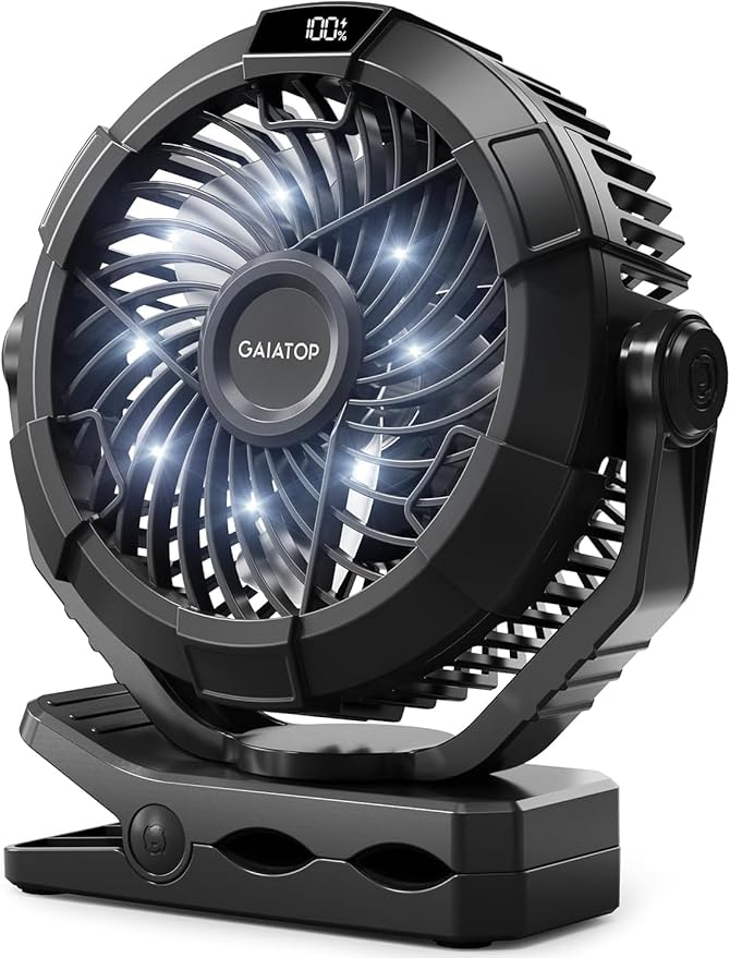 Gaiatop Portable Camping Fan with LED Lantern, 360°Rotation and Clip on for Desk, 4000mAh USB Rechargeable Battery Powere...