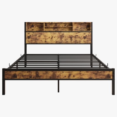 Queen Bed Frame With Storage Headboard, Metal Platform Bed With Charging Station, Bookcase Storage, No Box Spring Needed, Easy Assembly, Noise-Free, Black