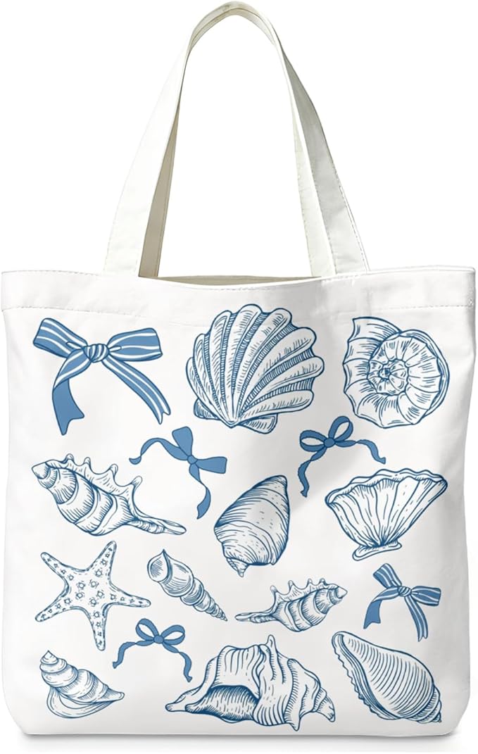 LIANGW Summer Beach Canvas Tote Bag Aesthetic for Women, Reusable Coastal Sea Turtle Grocery Bags Shopping Bags