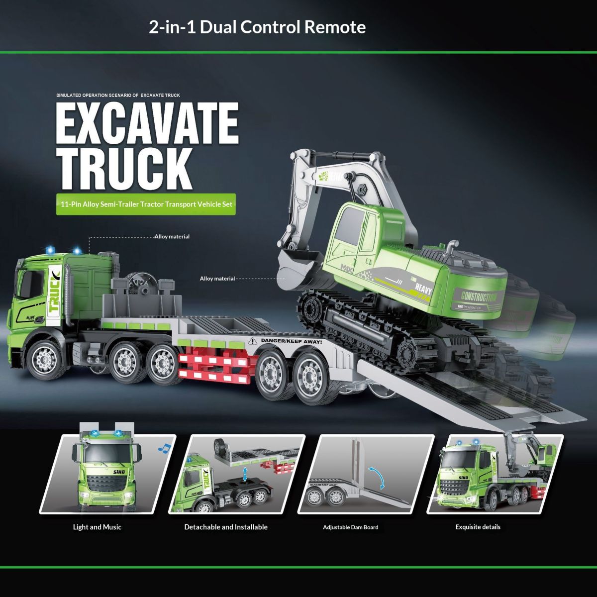 Flat Truck Transport Trailer Excavator Children's Toys