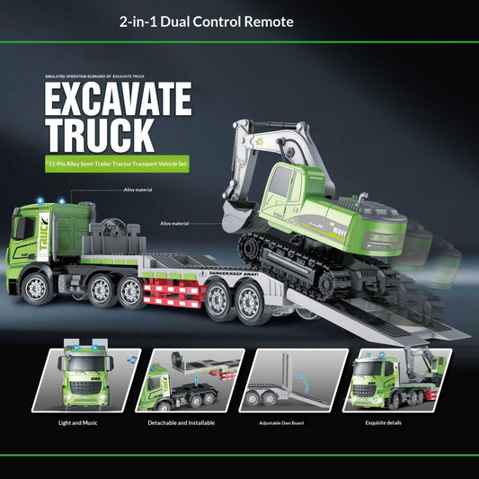 Flat Truck Transport Trailer Excavator Children's Toys