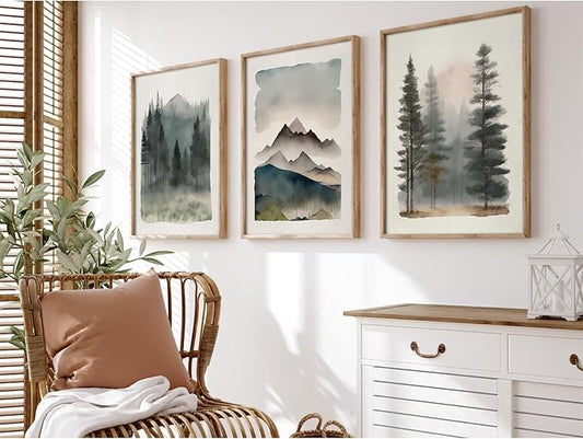 Mountain Forest Wall Art Decor Watercolor Landscape Canvas Pictures Natural Abstract Wall Art Painting Tree Forest Poster ...