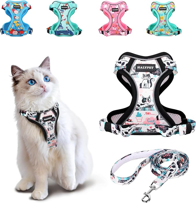 Halypet Cat Harness and Leash Set[MAX Safety 4th-Gen] Cute Escape Proof Vest Harness for Girl&Boy Cat Walking, Comfortable...