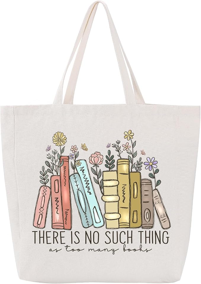 LEADO Cute Canvas Tote Bag with Pocket, Book Lovers Gifts - Mothers Day, Birthday, Book Club Gifts for Book Lovers Women -...