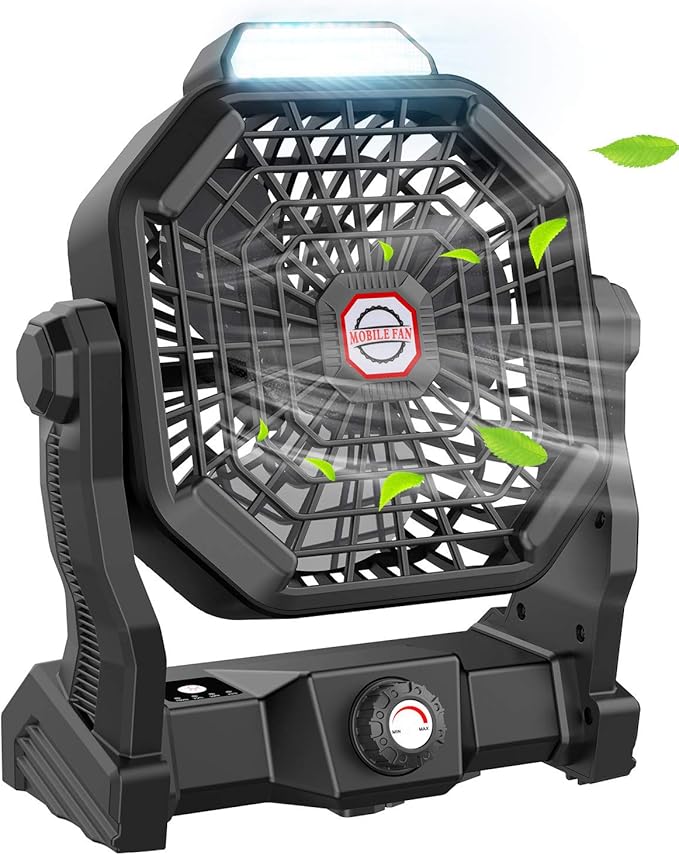 JINLICTE Portable Camping Fan, Rechargeable Battery Powered Tent Fans for Camp Hanging, [8-36Hrs Runtime], 9 Inch, Steples...