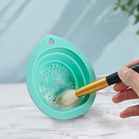 Silicone Foldable Makeup Brush Cleaner, Brush Scrubber Bowl, Portable Washing Tool Cosmetic Brush Cleaner (Cyan)