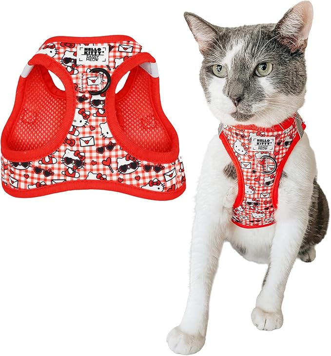 Sassy Woof Cat Step-in Harness - Hello Kitty® Red Classic - S, Breathable Mesh, No Pull Design with Two D-Rings, Perfect f...
