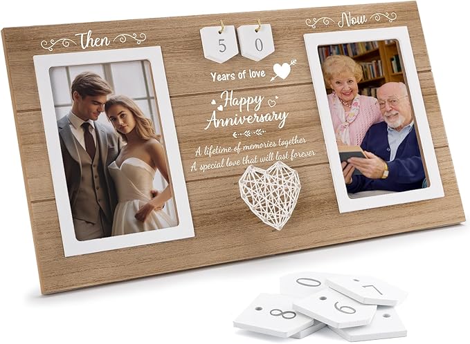 Calibron Then & Now Anniversary Wedding Gifts for Couples, Anniversary Birthday Gifts for Hers/Him, 1-99 Years Double Pict...